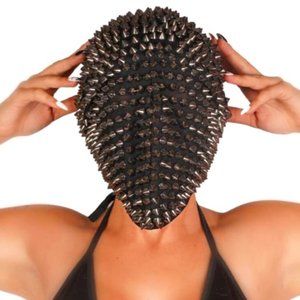 Men Women Stylish Fashion See Through Full Face Mask W/ Silver Spikes